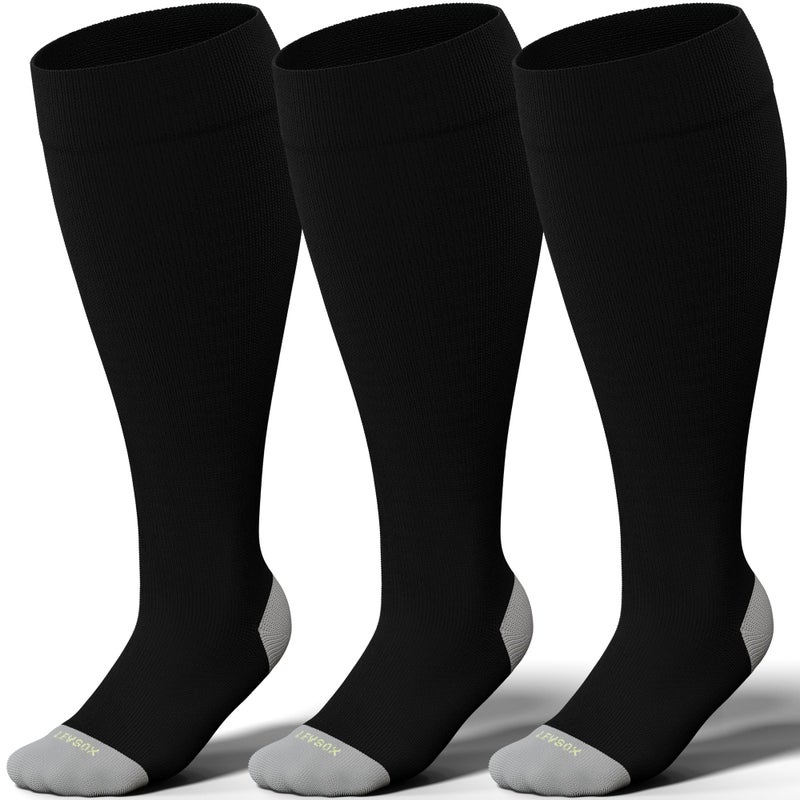 LEVSOX Wide Calf Compression Socks for Women Men Plus Size 1520 mmHg Extra Large Knee High Support Sock for Nurses Pregnant Travel